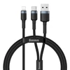 Kép 1/20 - USB/USB-Type C/ Lightning kábel 18W 2,4A 480 Mbps 1,2m szürke Baseus Cafule Nylon harisnyázott (CATKLF-ELG1)