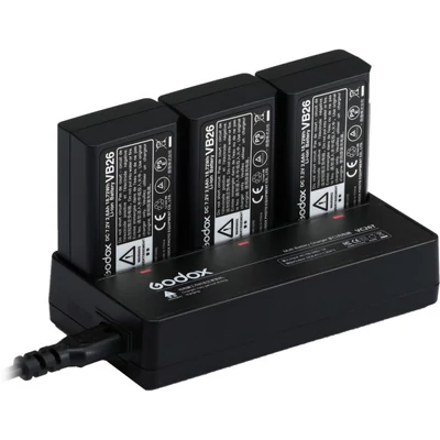Godox VC26T három foglalatos akkumulátor töltő VB26 akkumulátorhoz (V1 vakuhoz)