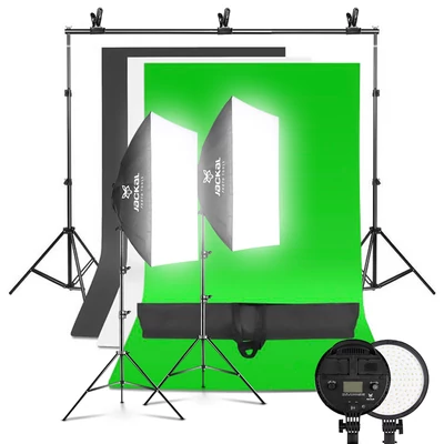 Jackal AS-48B LED softbox szett, 1,6x3m hátterekkel (zöld, fehér, fekete), 2x2m háttértartó állvánnyal