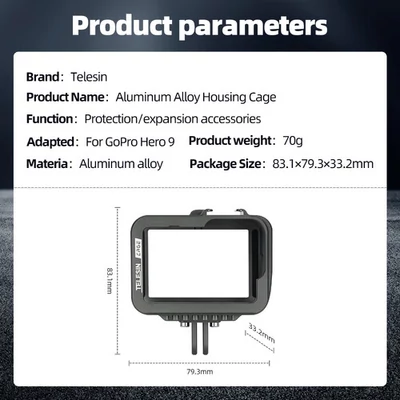 TELESIN alumínium cage GoPro Hero 9 / Hero 10 / Hero 11 / Hero 12 akciókamerákhoz (GP-FMS-901)