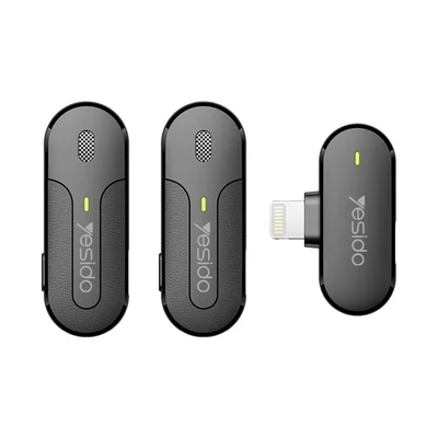 Yesido - Lavalier Mikrofon 2in1 (KR16) - Lightning, 70mAh, Vezeték nélküli, 2.4GHz - Fekete